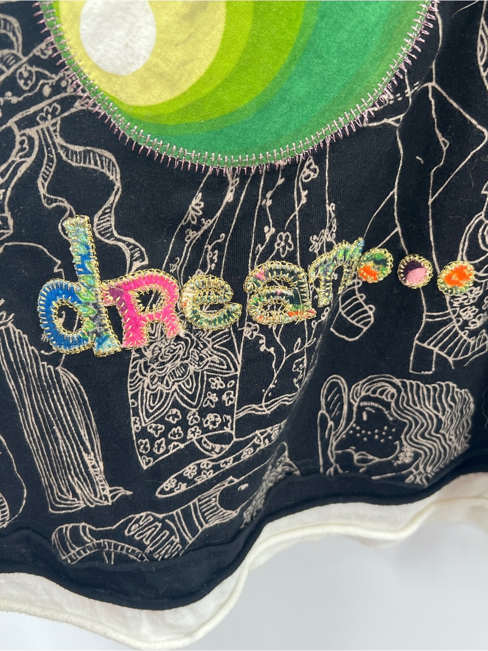 Desigual Printed Colorful "Dream" Black Cotton Embroidered Dress size Medium - Picture 4 of 6